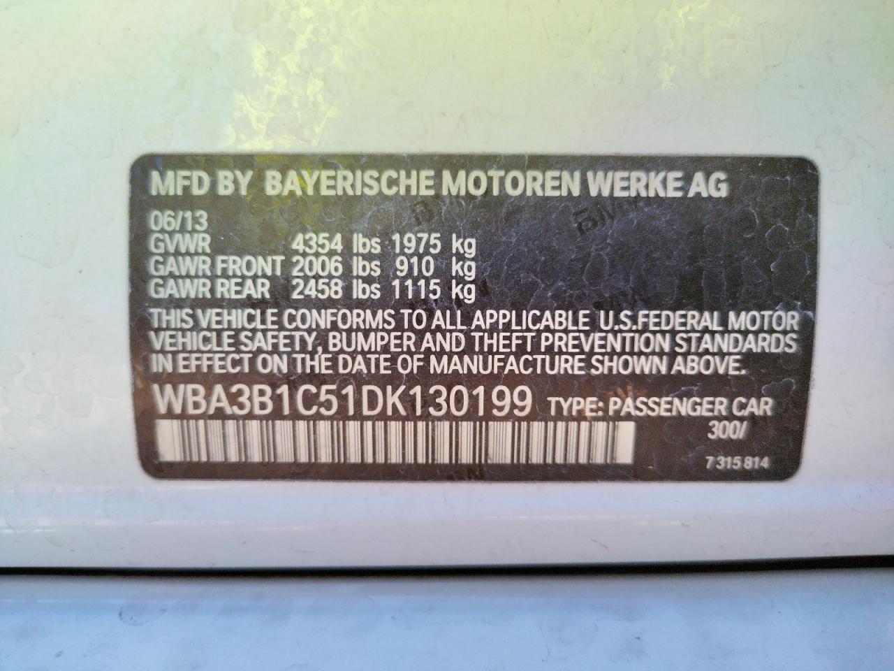 Photo 10 from auction – 2013 BMW 320 I with VIN WBA3B1C51DK130199