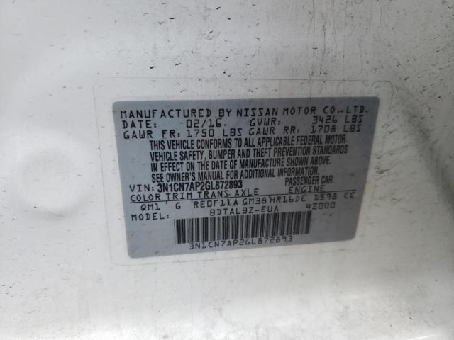 Photo 10 from auction – 2016 NISSAN VERSA S with VIN 3N1CN7AP2GL872893