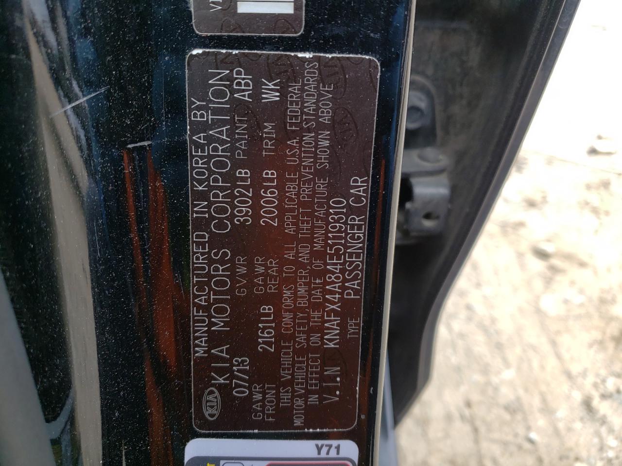Photo 10 from auction – 2014 KIA FORTE EX with VIN KNAFX4A84E5119310