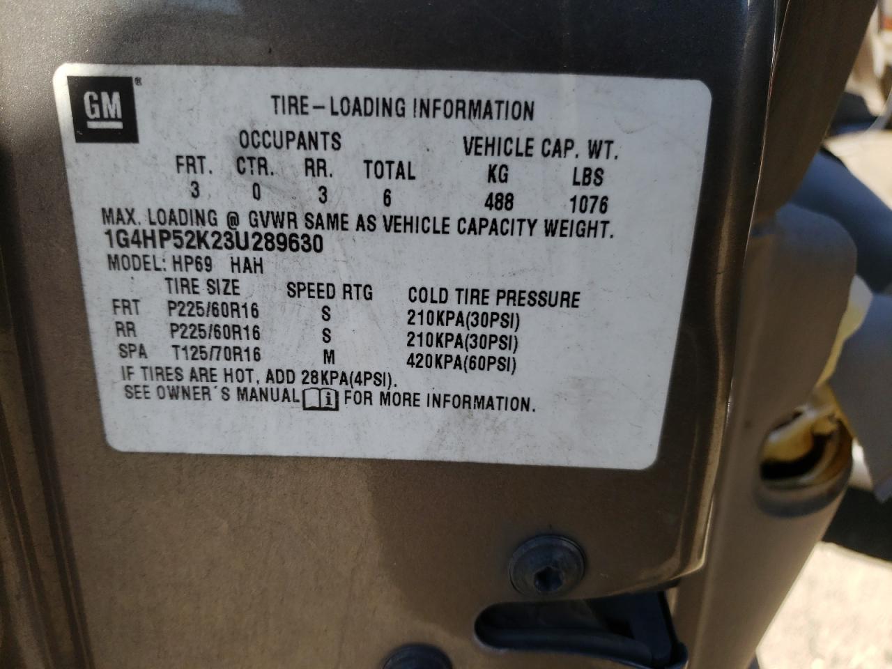 Photo 10 from auction – 2003 BUICK LESABRE CU with VIN 1G4HP52K23U289630