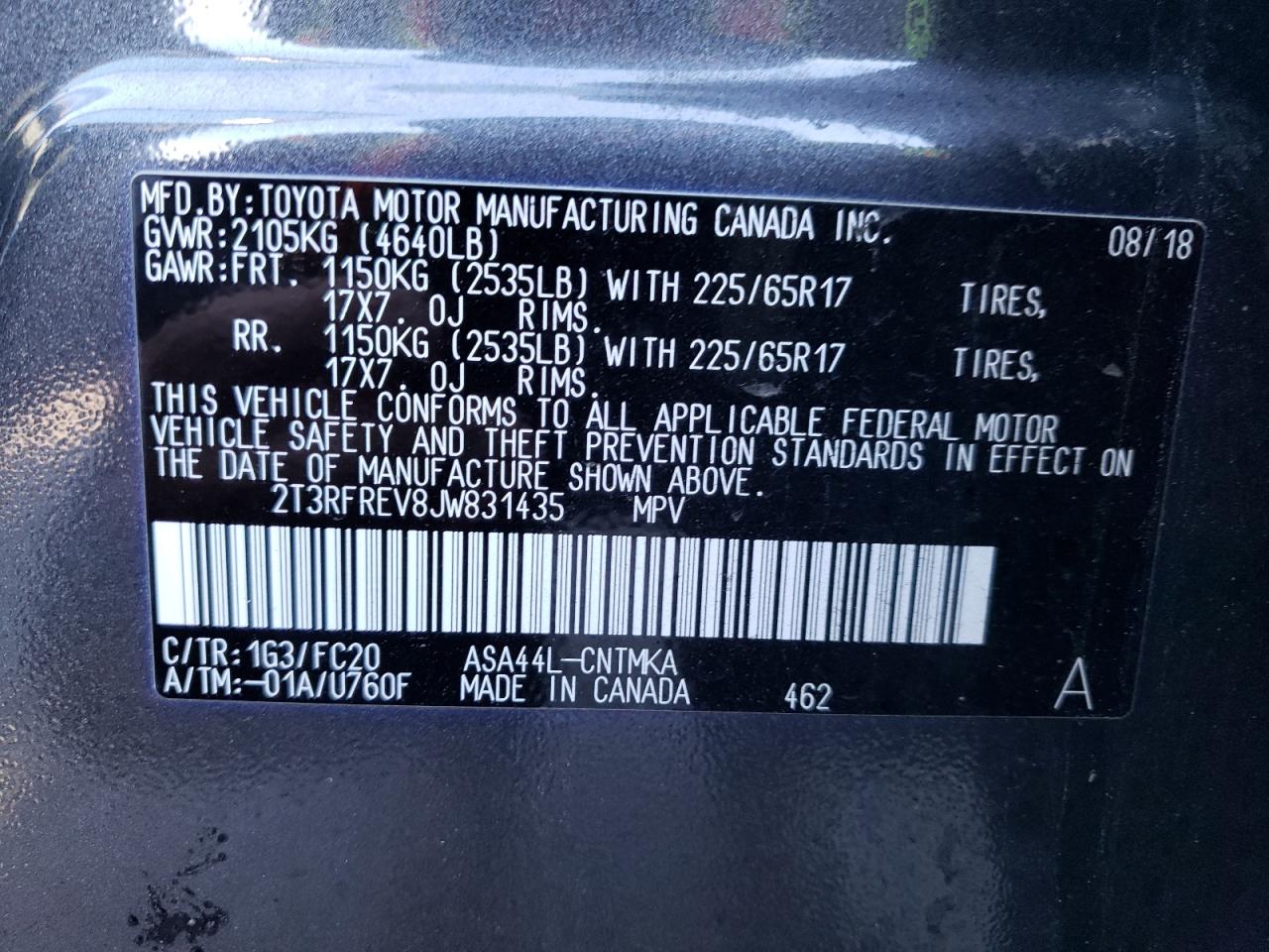 Photo 10 from auction – 2018 TOYOTA RAV4 ADVEN with VIN 2T3RFREV8JW831435