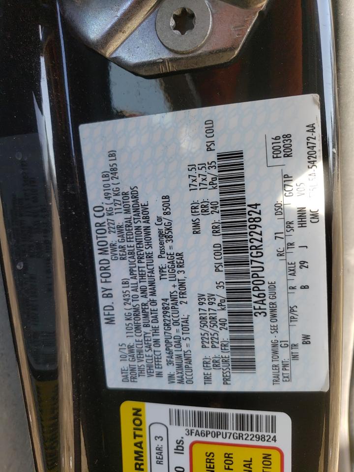 Photo 10 from auction – 2016 FORD FUSION SE with VIN 3FA6P0PU7GR229824