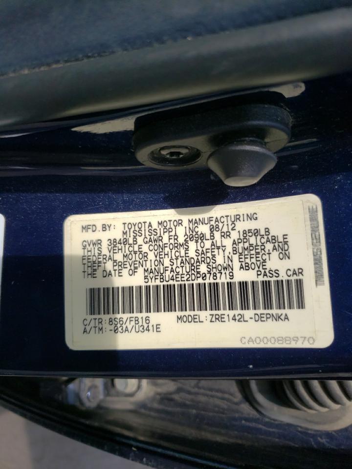Photo 10 from auction – 2013 TOYOTA COROLLA BA with VIN 5YFBU4EE2DP078719