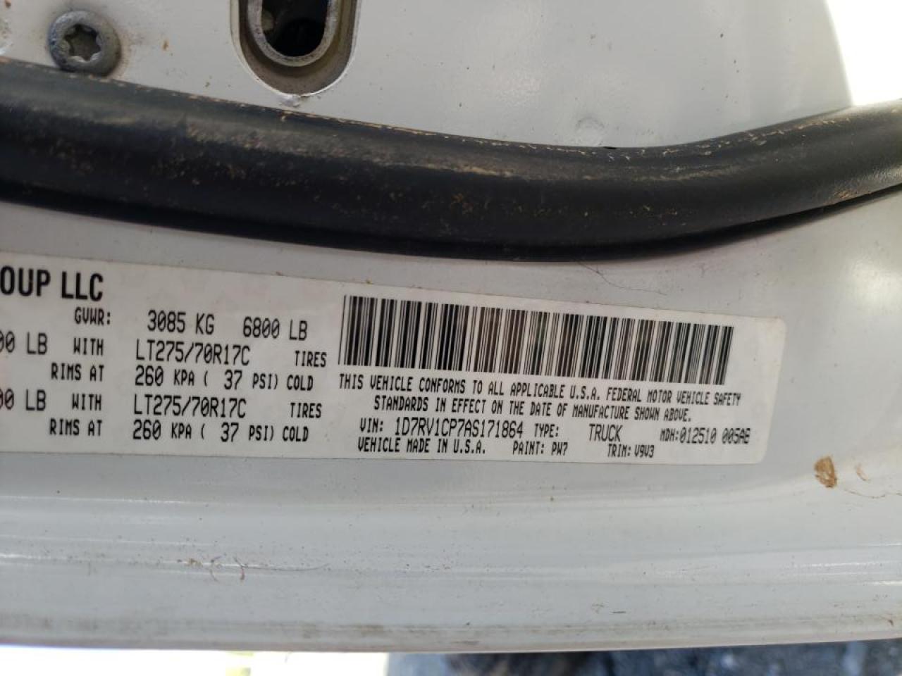 Photo 10 from auction – 2010 DODGE RAM 1500 with VIN 1D7RV1CP7AS171864