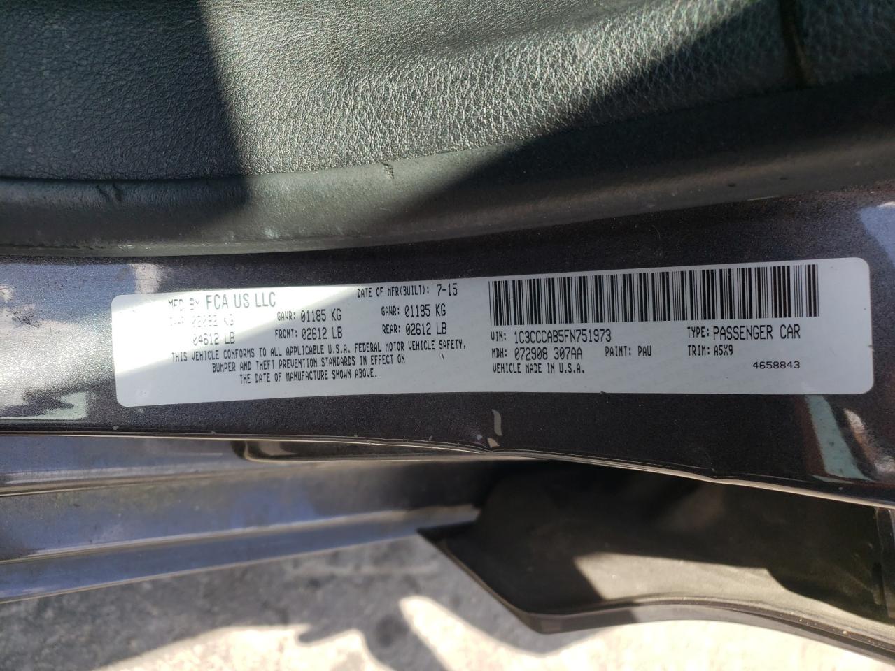 Photo 10 from auction – 2015 CHRYSLER 200 LIMITE with VIN 1C3CCCAB5FN751973