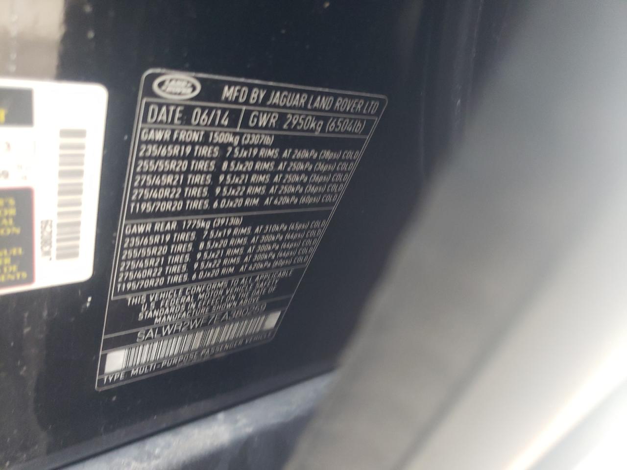 Photo 10 from auction – 2014 LAND ROVER RANGE ROVE with VIN SALWR2WF7EA380259