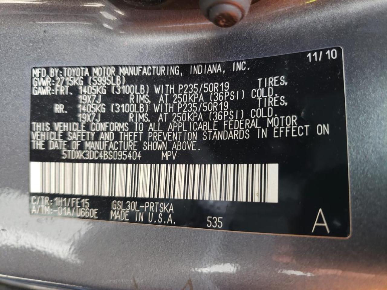 Photo 10 from auction – 2011 TOYOTA SIENNA SPO with VIN 5TDXK3DC4BS095404