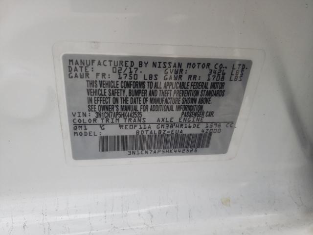 Photo 10 from auction – 2017 NISSAN VERSA S with VIN 3N1CN7AP5HK442525