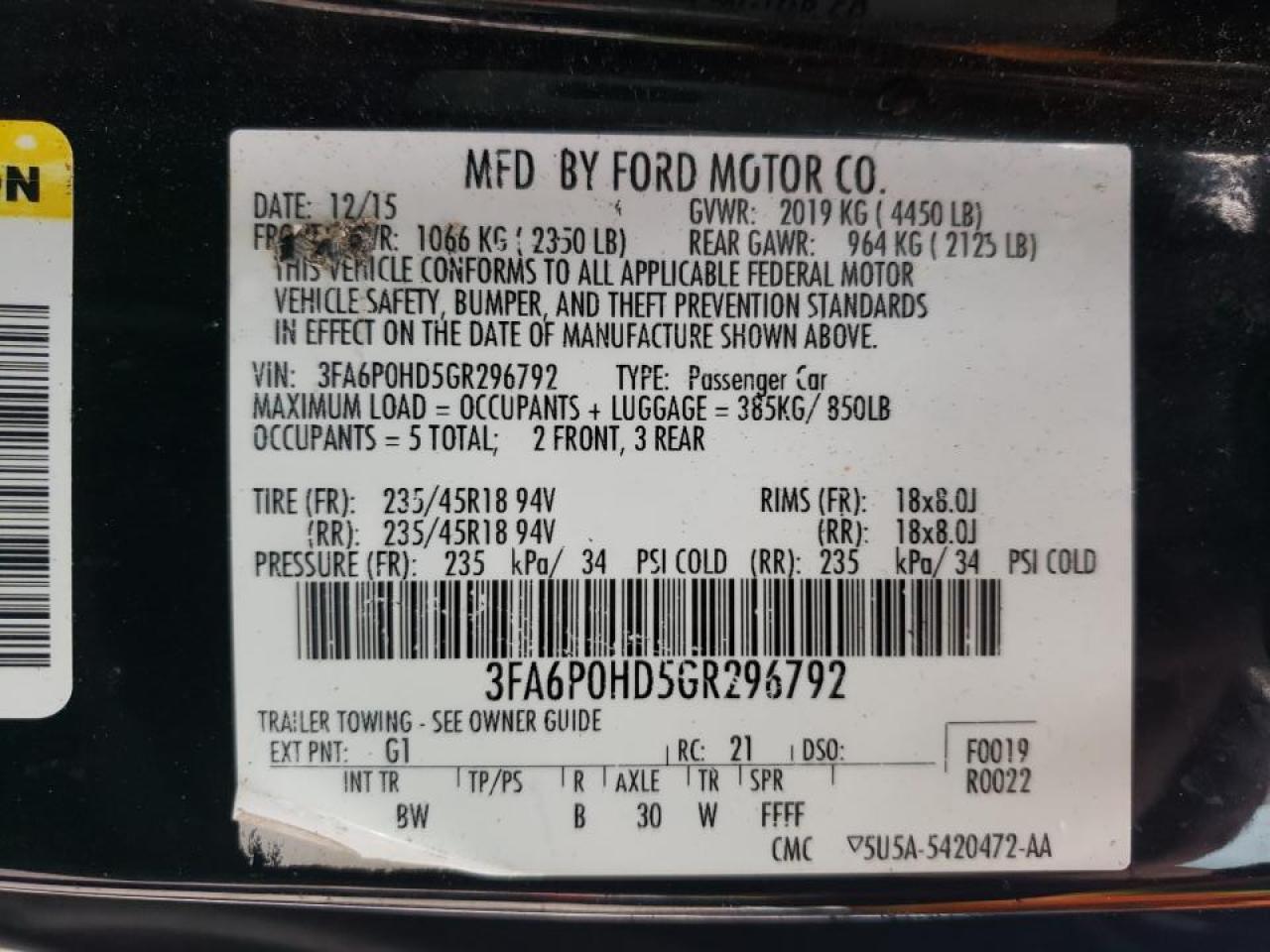 Zdjęcie 10 z aukcji – 2016 FORD FUSION SE z VIN 3FA6P0HD5GR296792