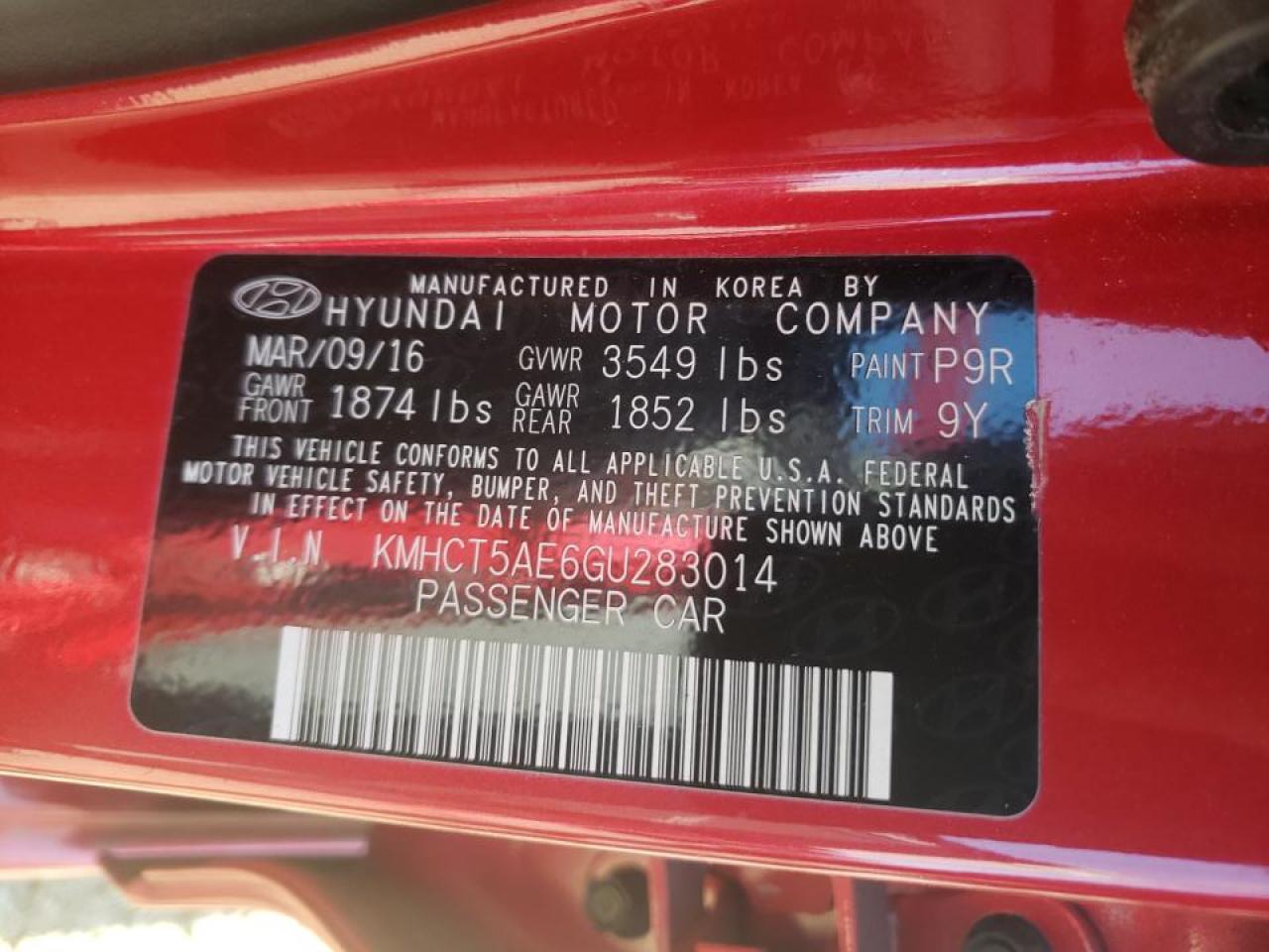 Photo 10 from auction – 2016 HYUNDAI ACCENT SE with VIN KMHCT5AE6GU283014