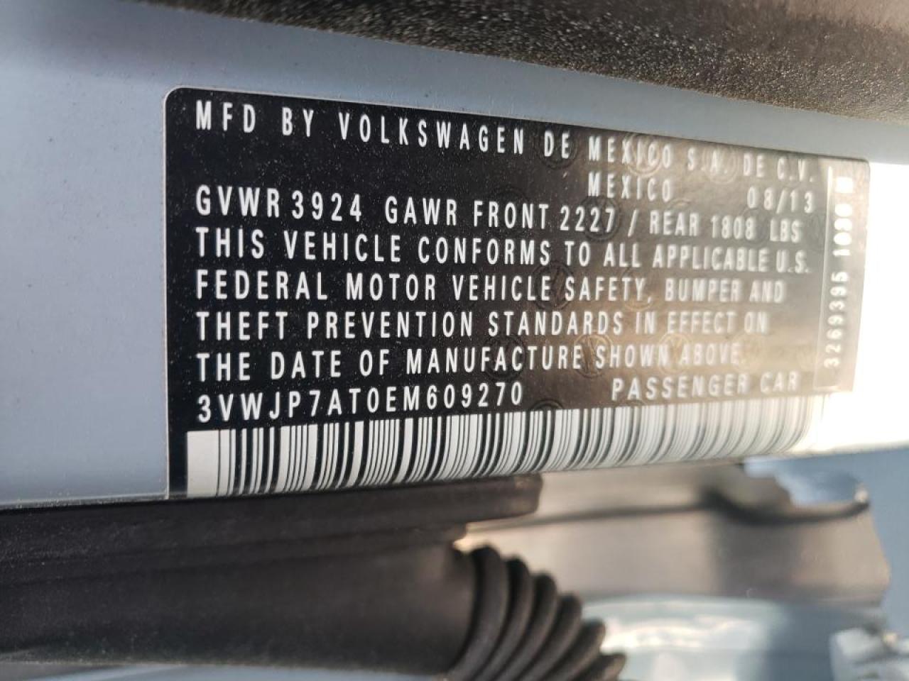 Photo 10 from auction – 2014 VOLKSWAGEN BEETLE with VIN 3VWJP7AT0EM609270