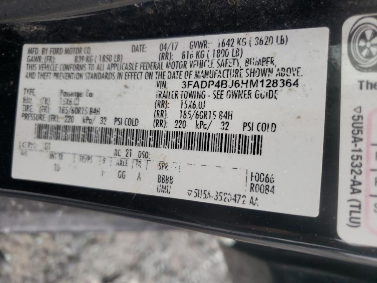 Photo 10 from auction – 2017 FORD FIESTA SE with VIN 3FADP4BJ6HM128364