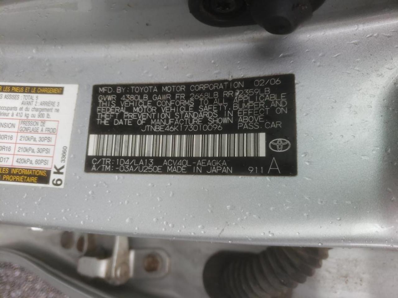 Photo 10 from auction – 2007 TOYOTA CAMRY CE with VIN JTNBE46K173010096