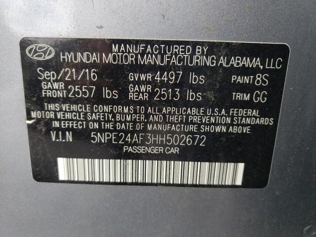 Photo 10 from auction – 2017 HYUNDAI SONATA SE with VIN 5NPE24AF3HH502672