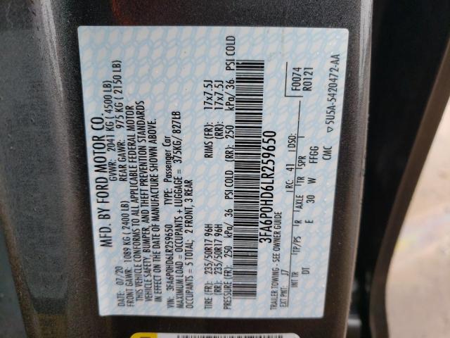 Photo 10 from auction – 2020 FORD FUSION SE with VIN 3FA6P0HD6LR259650