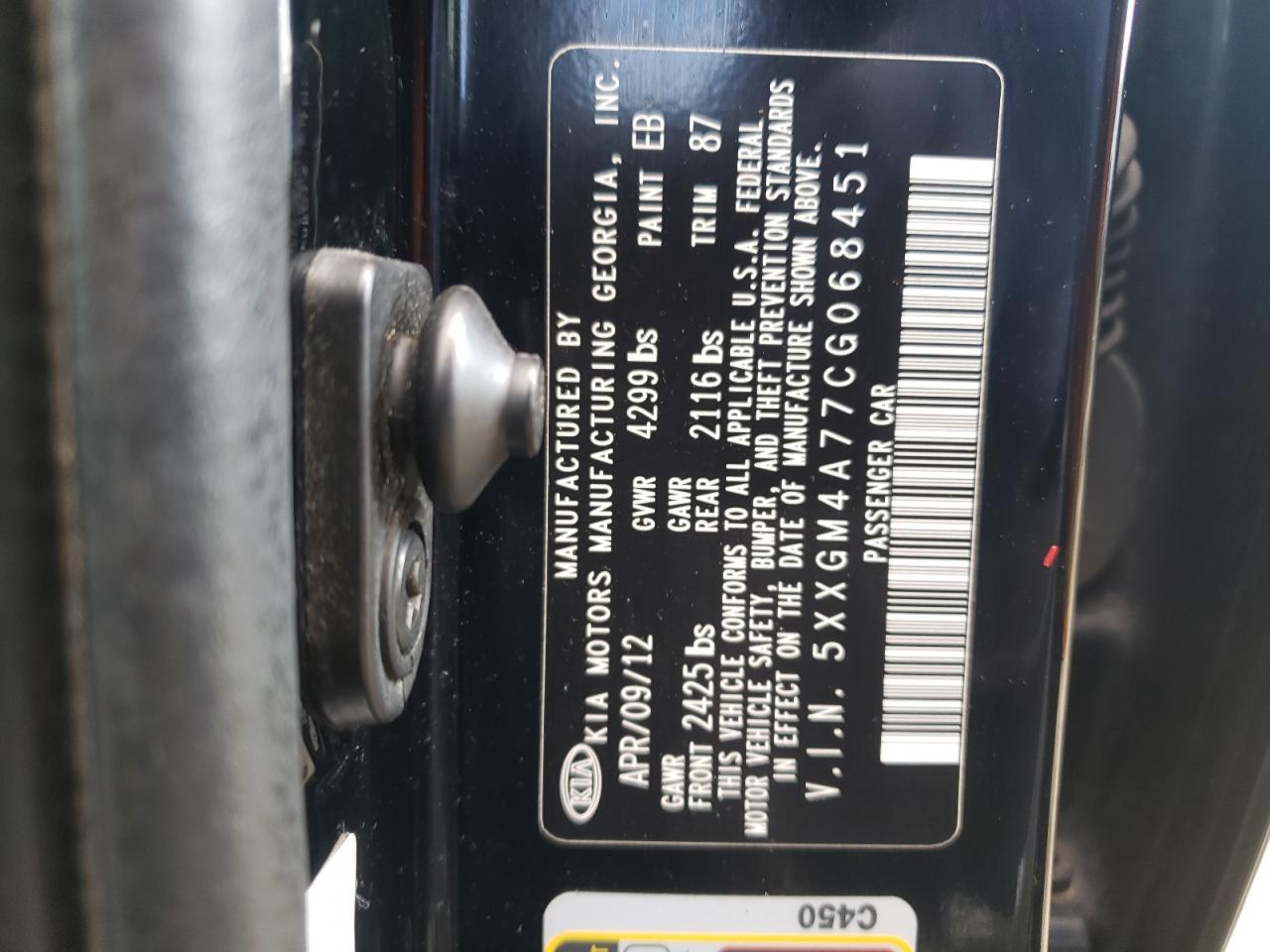 Photo 10 from auction – 2012 KIA OPTIMA LX with VIN 5XXGM4A77CG068451