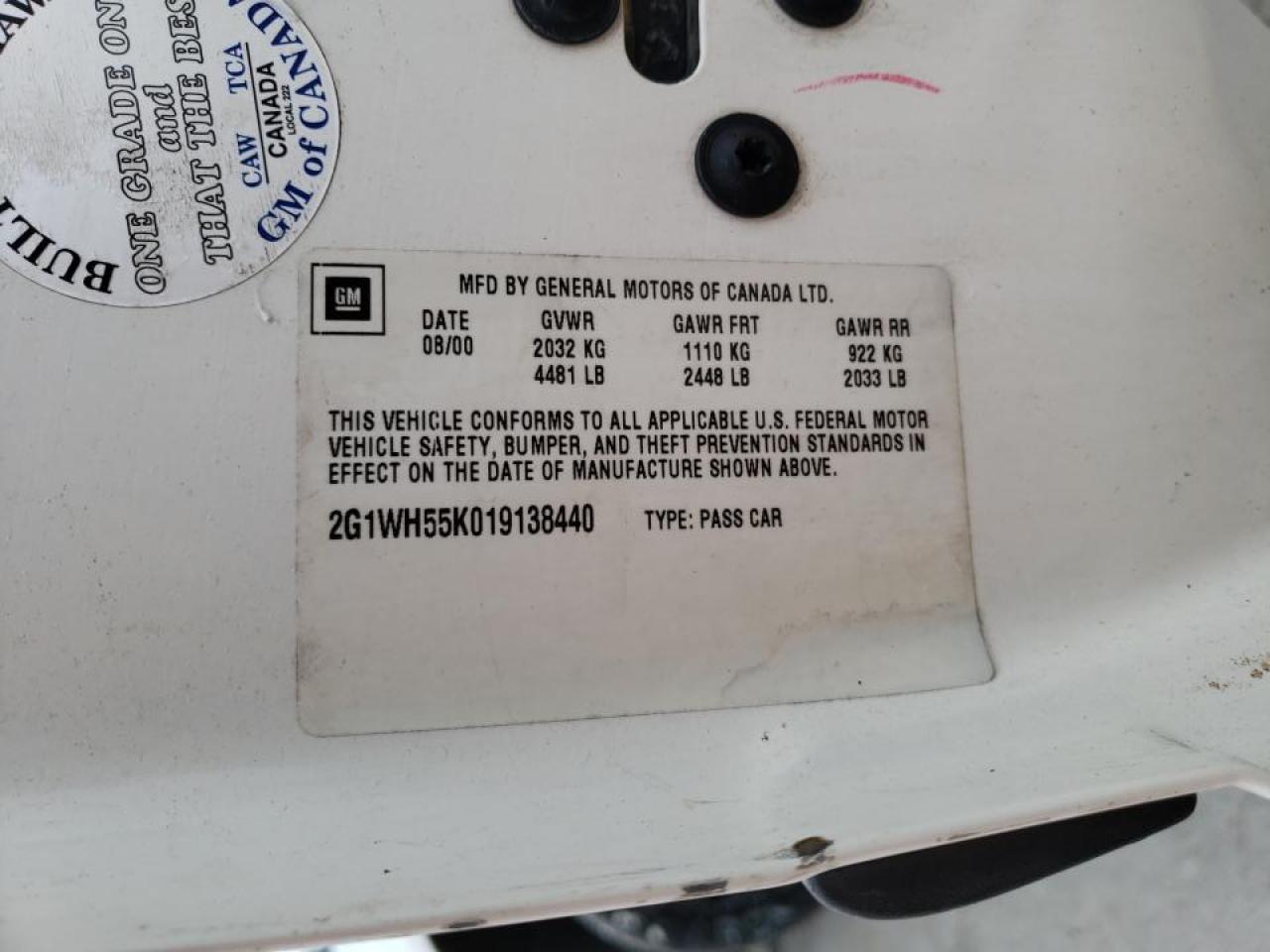 Photo 10 from auction – 2001 CHEVROLET IMPALA LS with VIN 2G1WH55K019138440