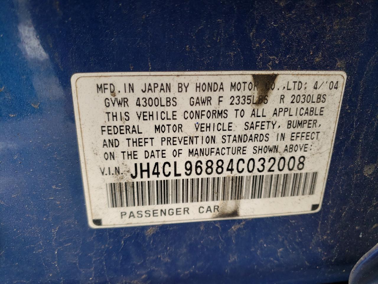 Photo 10 from auction – 2004 ACURA TSX with VIN JH4CL96884C032008