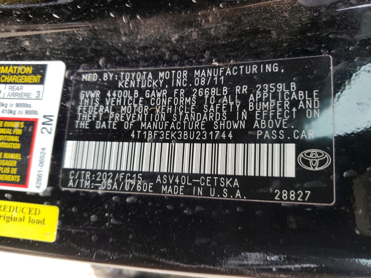 Photo 10 from auction – 2011 TOYOTA CAMRY BASE with VIN 4T1BF3EK3BU231744