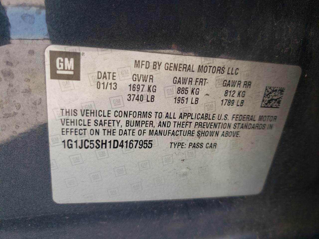 Photo 10 from auction – 2013 CHEVROLET SONIC LT with VIN 1G1JC5SH1D4167955