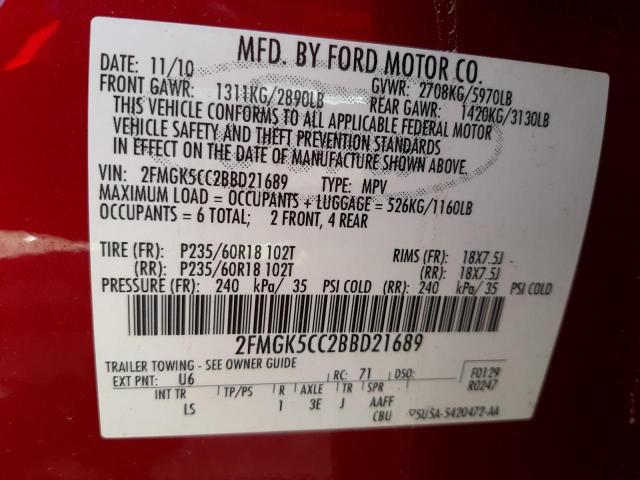 Photo 10 from auction – 2011 FORD FLEX SEL with VIN 2FMGK5CC2BBD21689
