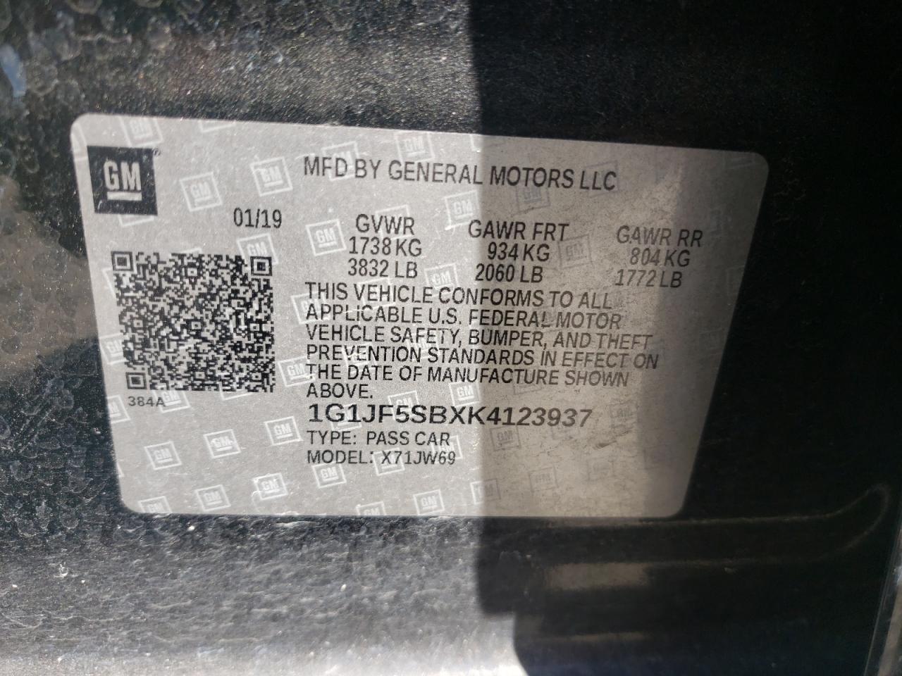 Photo 10 from auction – 2019 CHEVROLET SONIC PREM with VIN 1G1JF5SBXK4123937