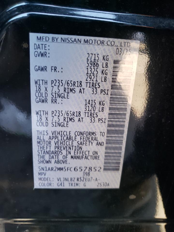 Photo 10 from auction – 2015 NISSAN PATHFINDER with VIN 5N1AR2MM5FC657852