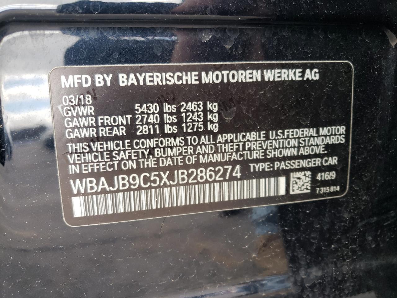 Photo 10 from auction – 2018 BMW M550XI with VIN WBAJB9C5XJB286274