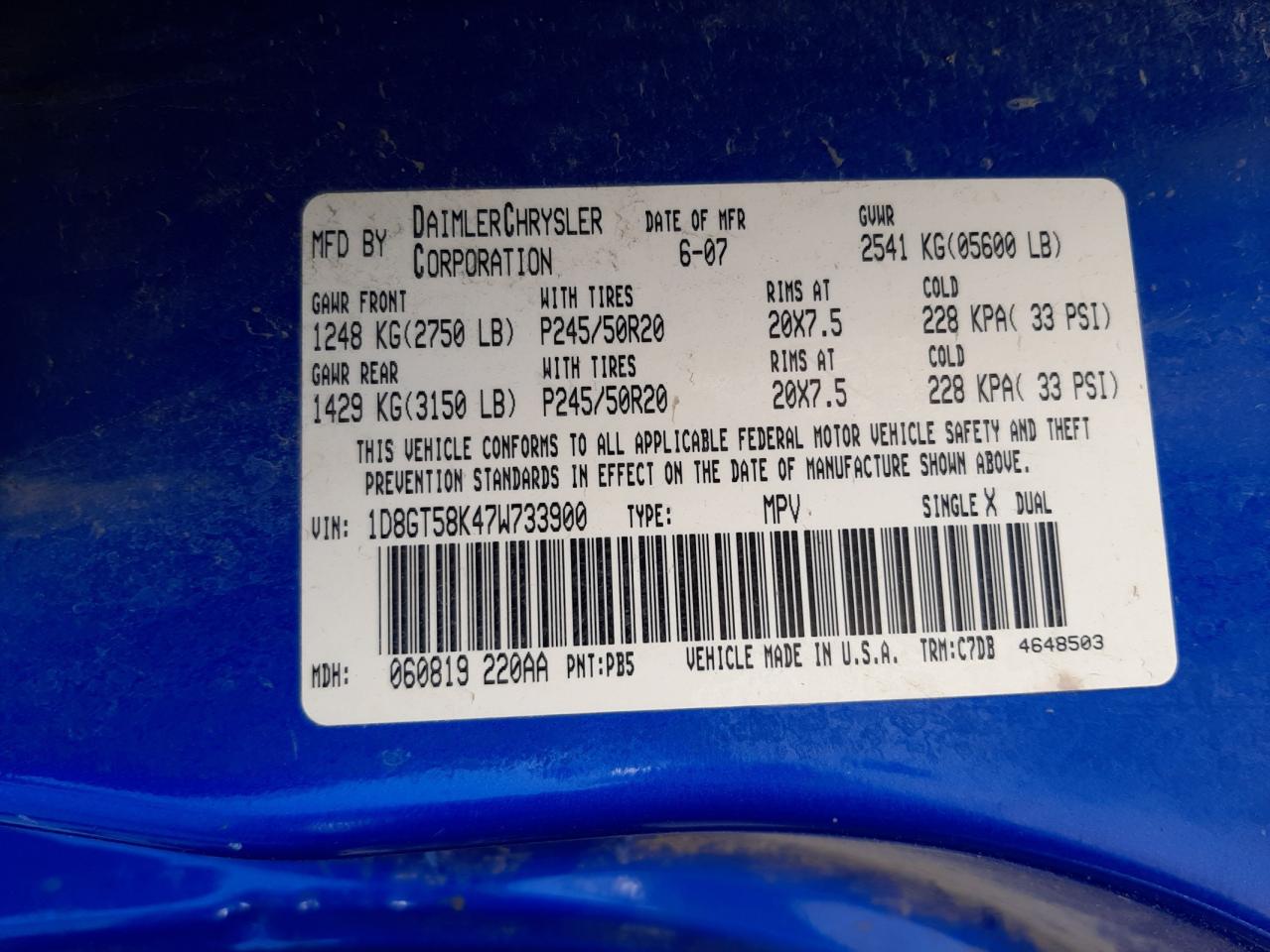 Photo 10 from auction – 2007 DODGE NITRO SLT with VIN 1D8GT58K47W733900