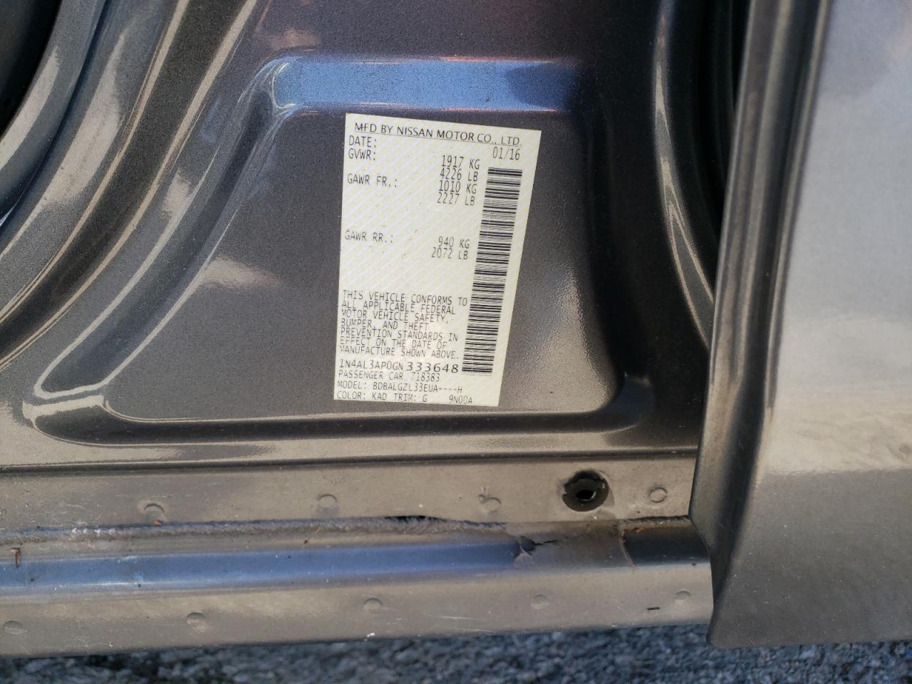 Photo 10 from auction – 2016 NISSAN ALTIMA 2.5 with VIN 1N4AL3AP0GN333648