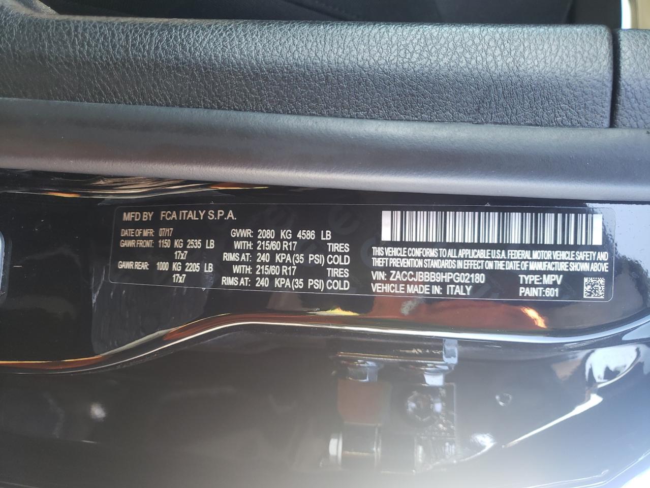 Photo 10 from auction – 2017 JEEP RENEGADE L with VIN ZACCJBBB9HPG02180