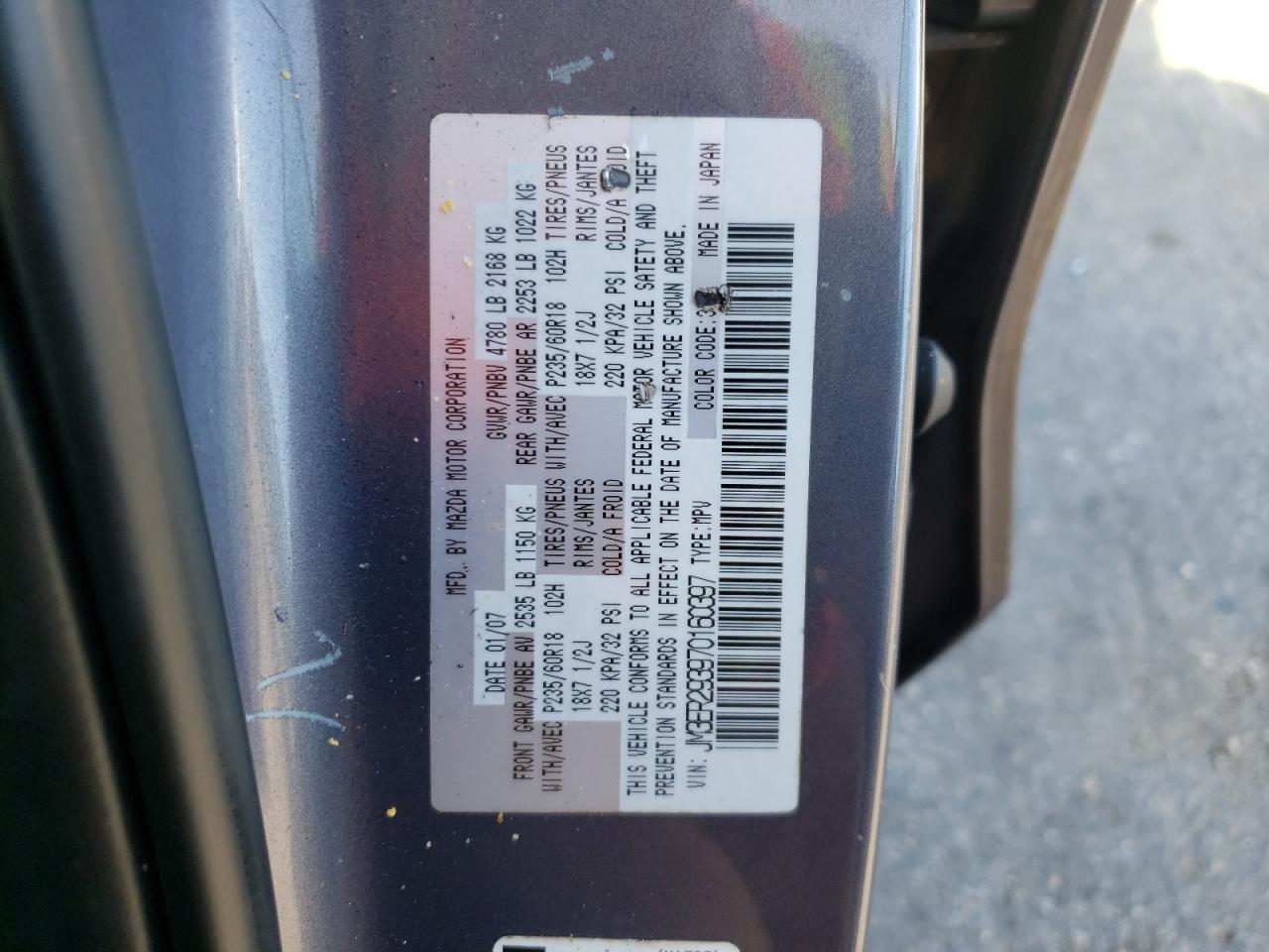 Photo 10 from auction – 2007 MAZDA CX-7 with VIN JM3ER293970160397