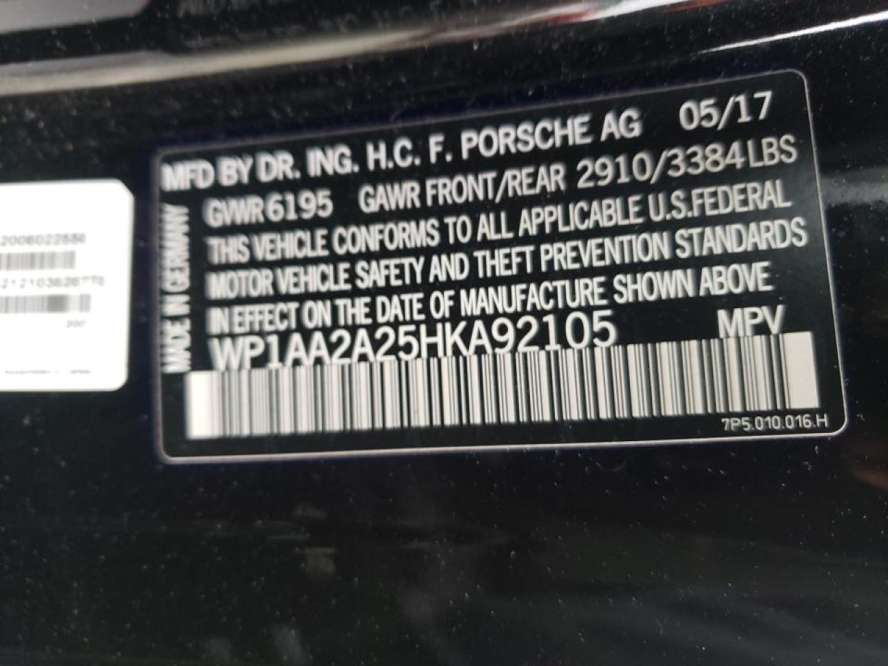 Photo 10 from auction – 2017 PORSCHE CAYENNE with VIN WP1AA2A25HKA92105