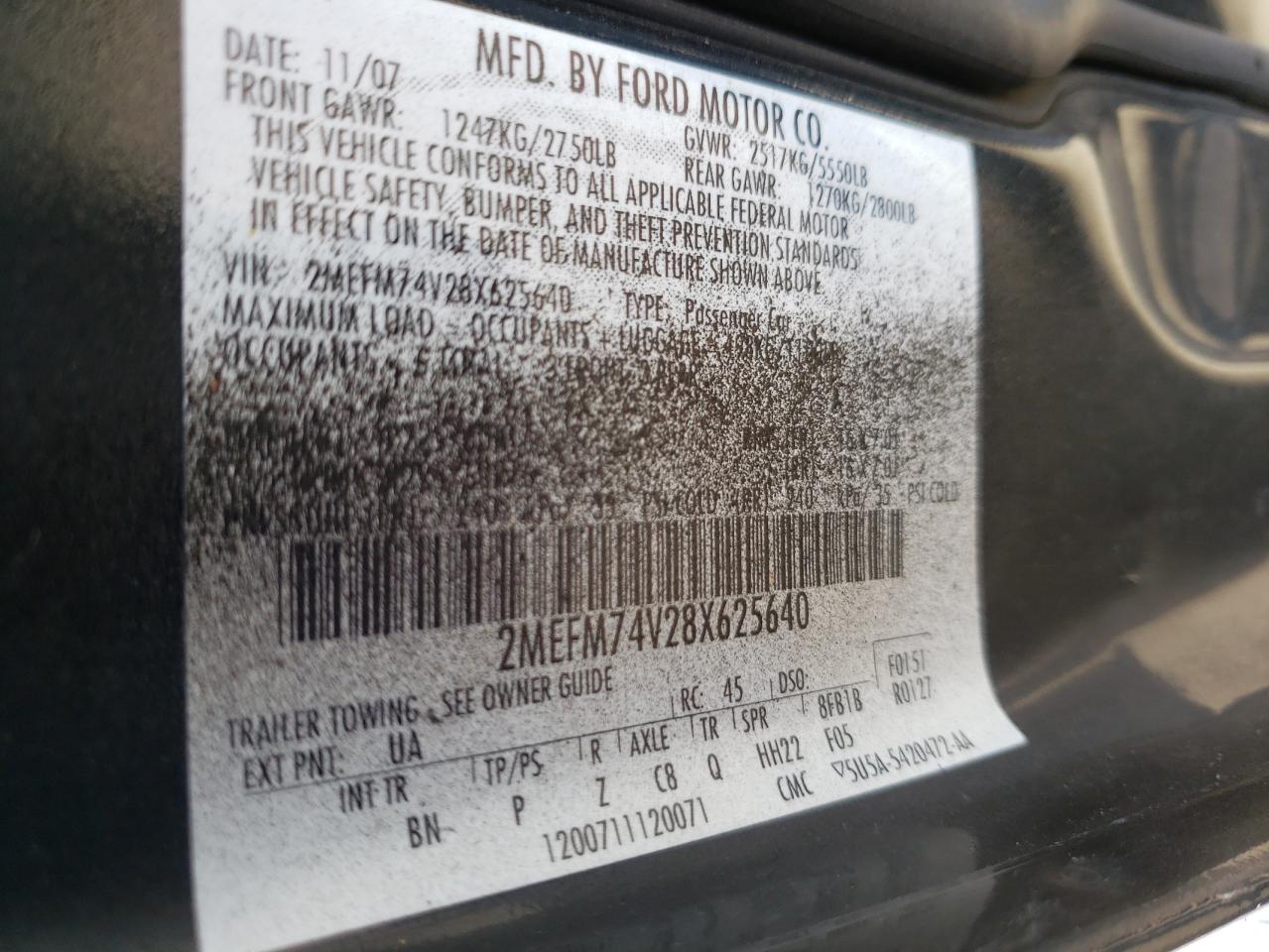 Photo 10 from auction – 2008 MERCURY GRAND MARQ with VIN 2MEFM74V28X625640
