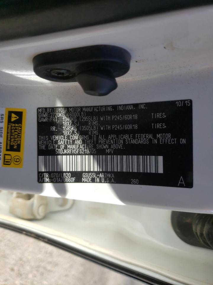 Photo 10 from auction – 2015 TOYOTA HIGHLANDER with VIN 5TDJKRFH5FS219705