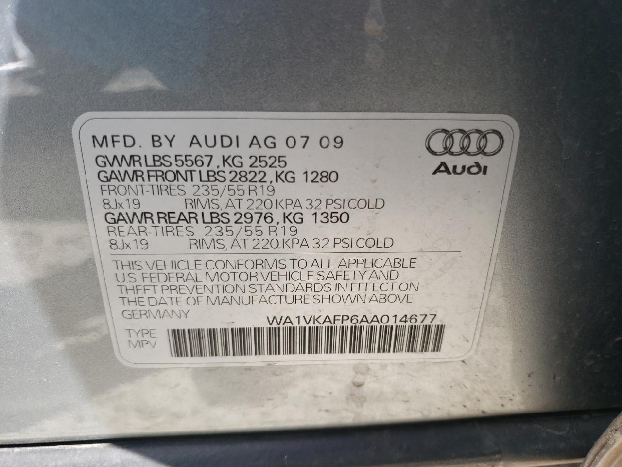 Photo 10 from auction – 2010 AUDI Q5 PRESTIG with VIN WA1VKAFP6AA014677