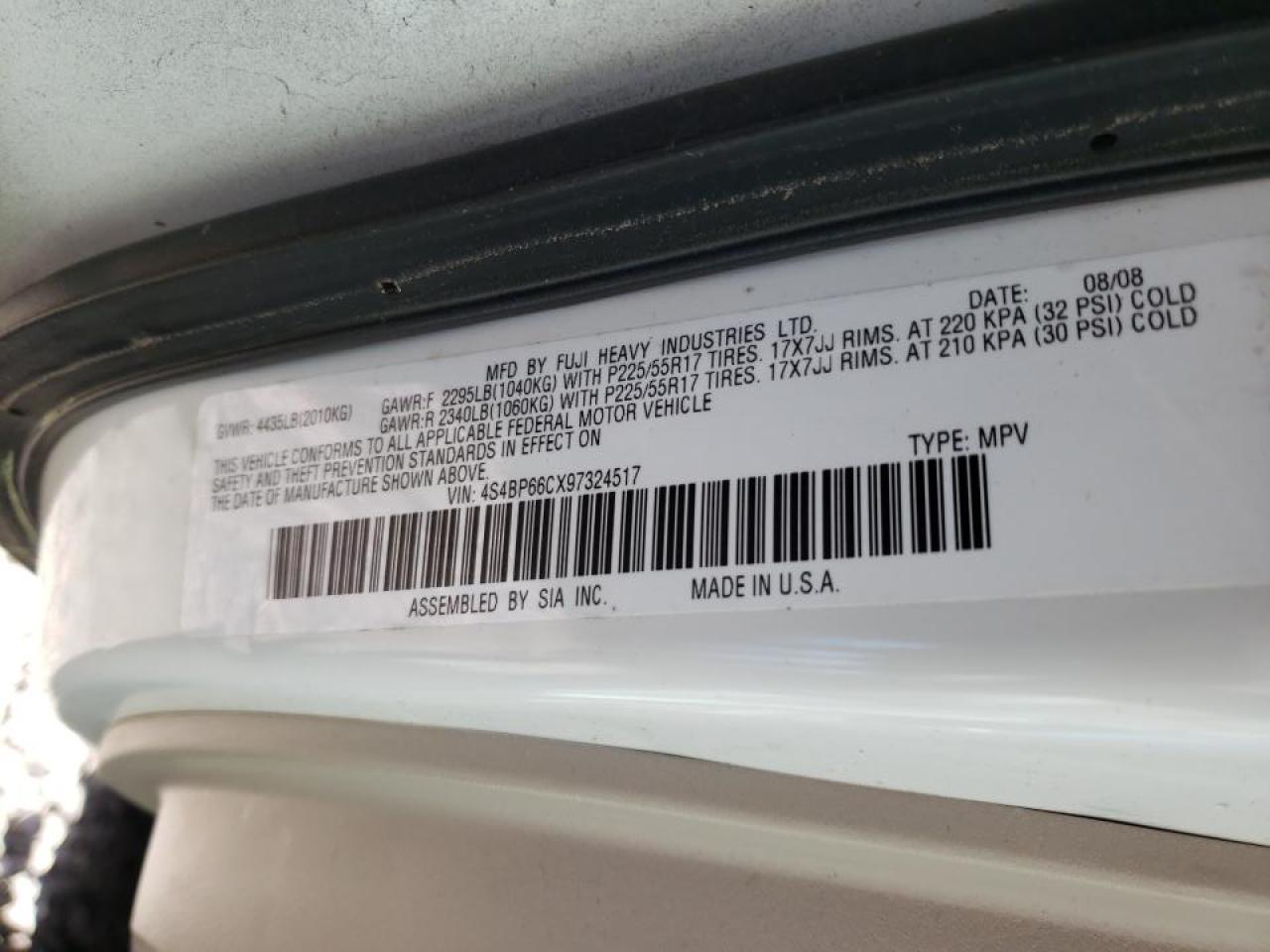Photo 10 from auction – 2009 SUBARU OUTBACK 2. with VIN 4S4BP66CX97324517