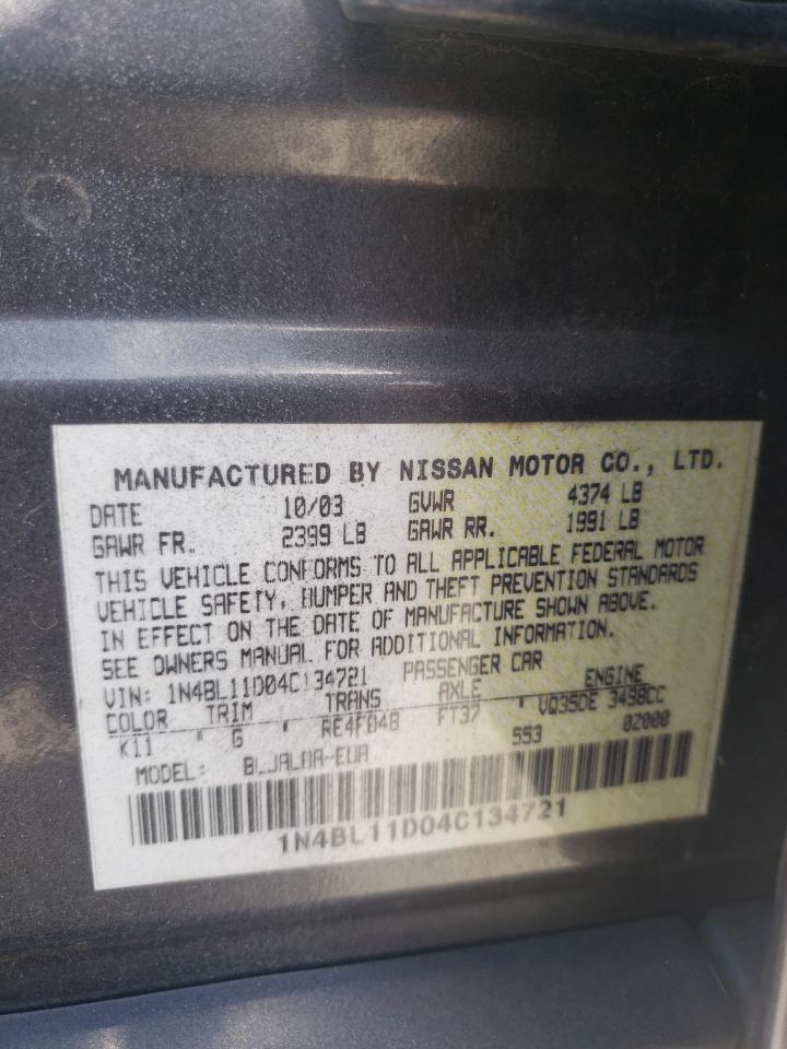 Photo 10 from auction – 2004 NISSAN ALTIMA SE with VIN 1N4BL11D04C134721