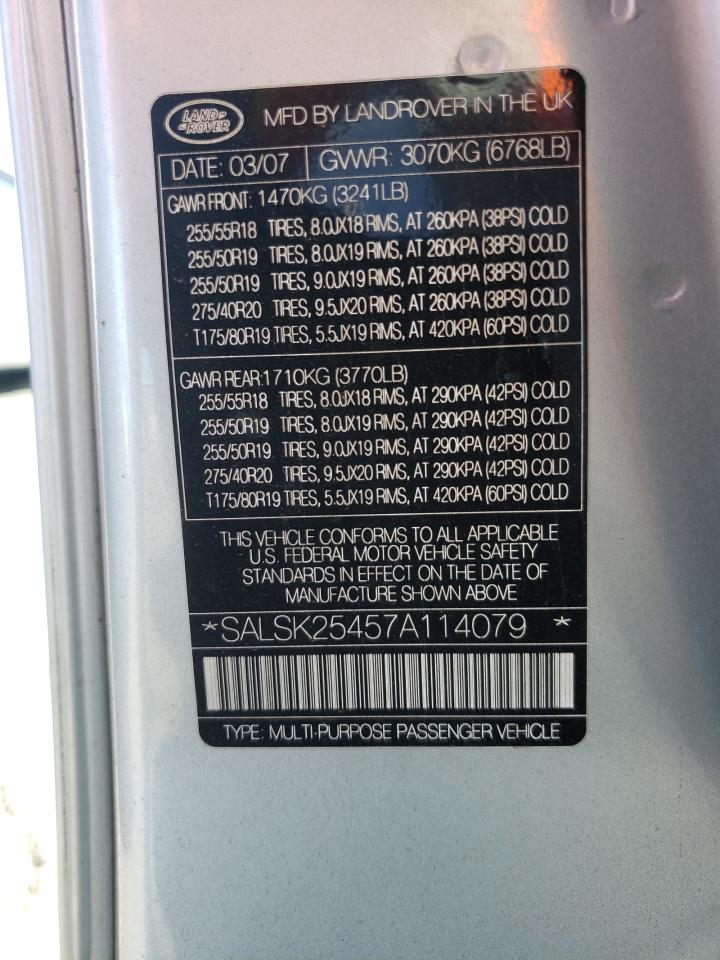 Photo 10 from auction – 2007 LAND ROVER RANGE ROVE with VIN SALSK25457A114079