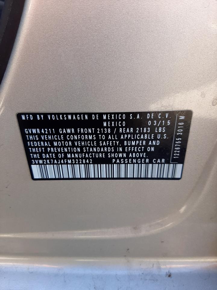 Photo 10 from auction – 2015 VOLKSWAGEN JETTA BASE with VIN 3VW2K7AJ4FM322842