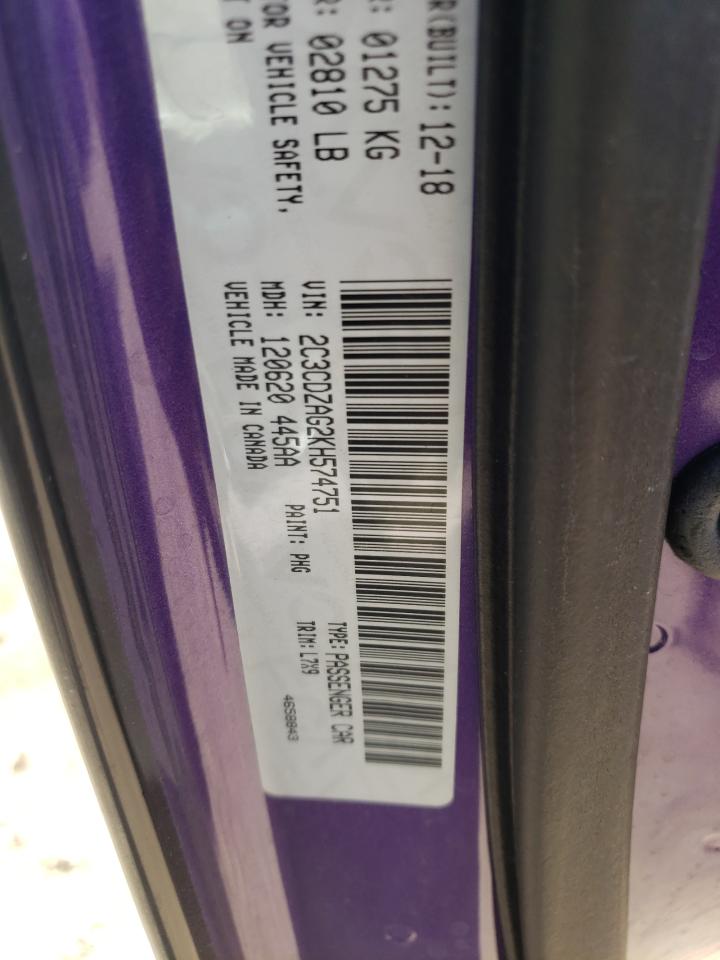 Photo 10 from auction – 2019 DODGE CHALLENGER with VIN 2C3CDZAG2KH574751