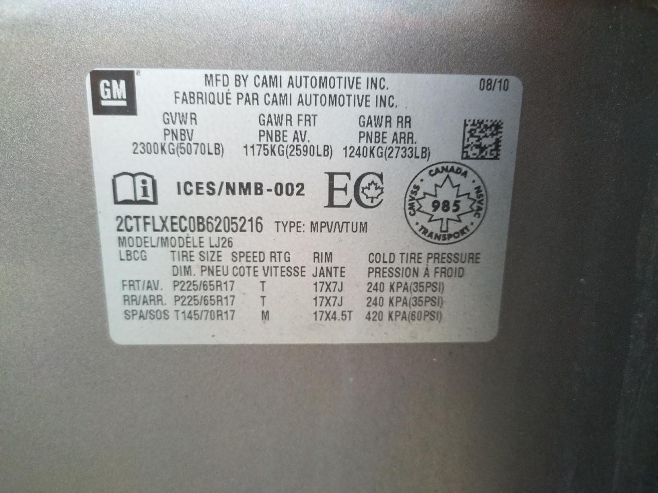 Photo 10 from auction – 2011 GMC TERRAIN SL with VIN 2CTFLXEC0B6205216