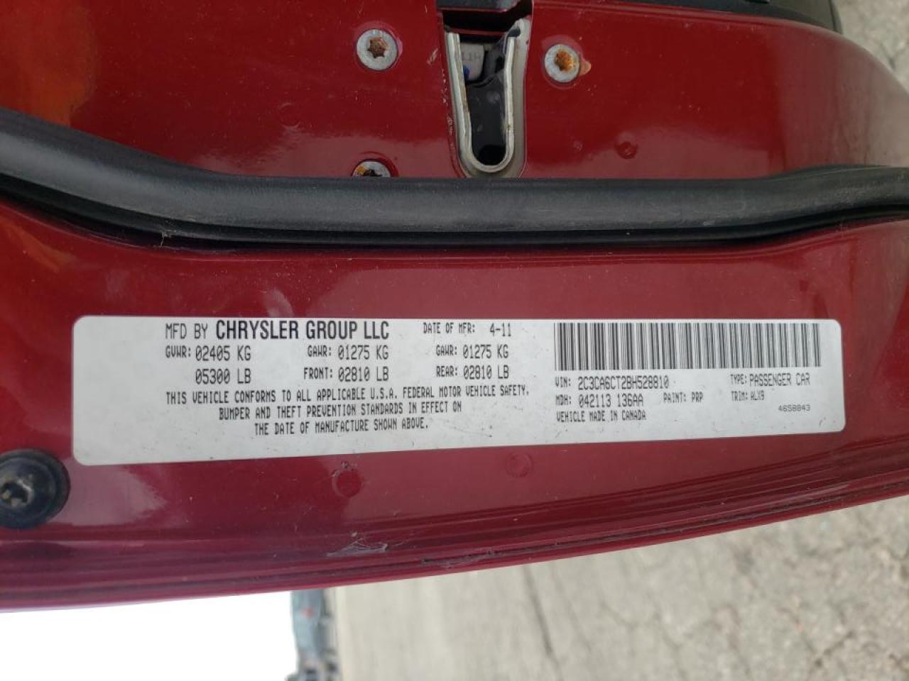 Photo 10 from auction – 2011 CHRYSLER 300C with VIN 2C3CA6CT2BH528810