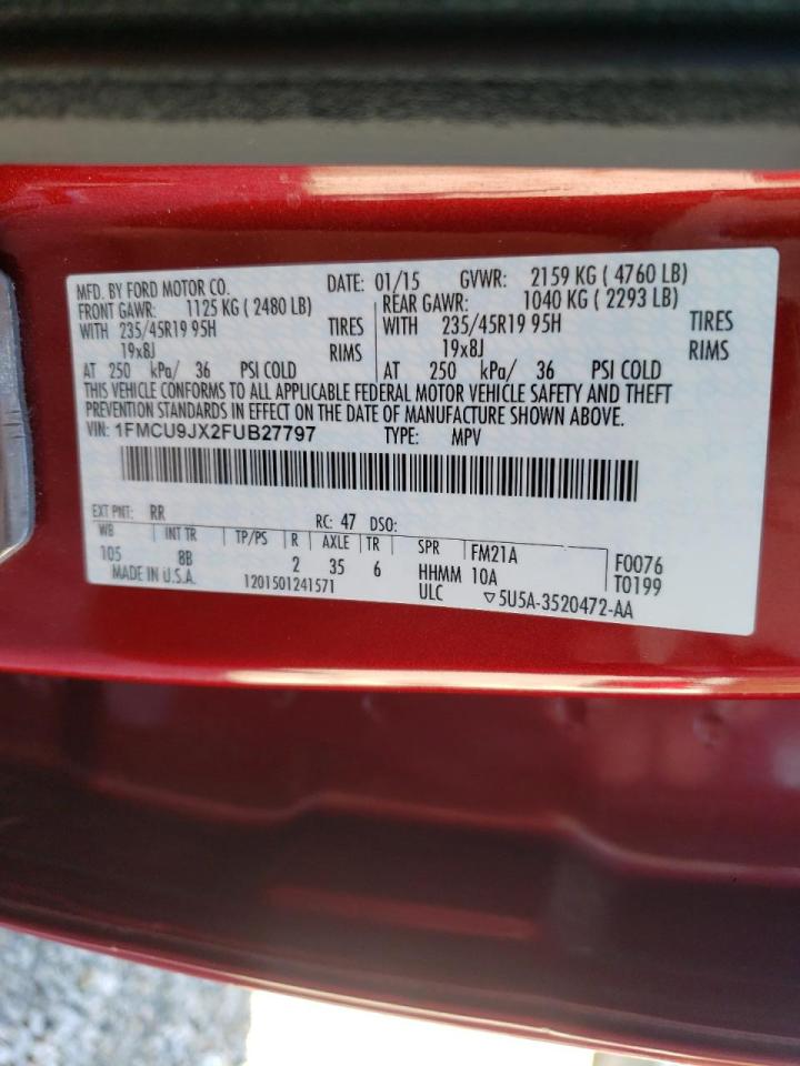 Photo 10 from auction – 2015 FORD ESCAPE TIT with VIN 1FMCU9JX2FUB27797