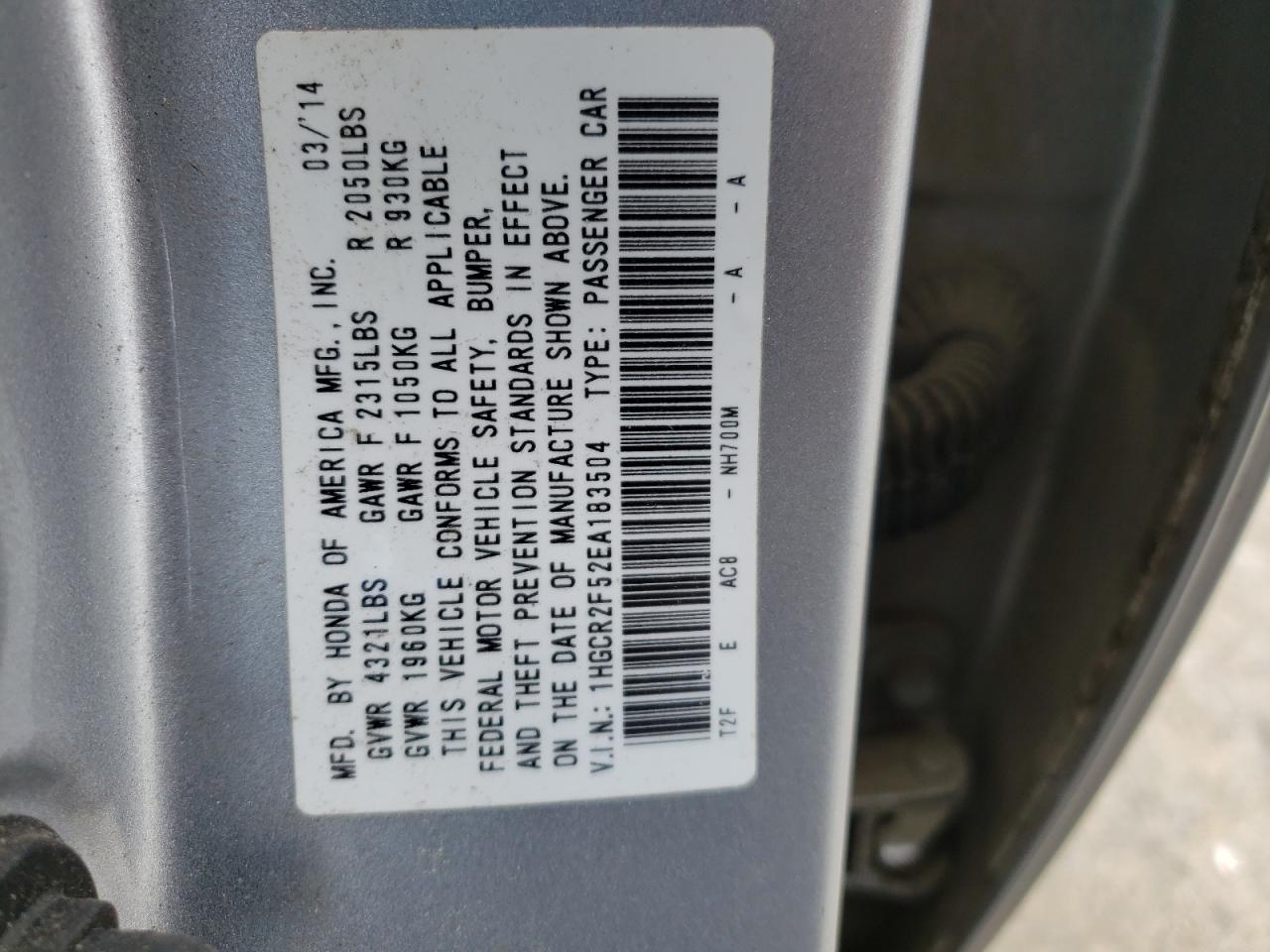 Photo 10 from auction – 2014 HONDA ACCORD SPO with VIN 1HGCR2F52EA183504
