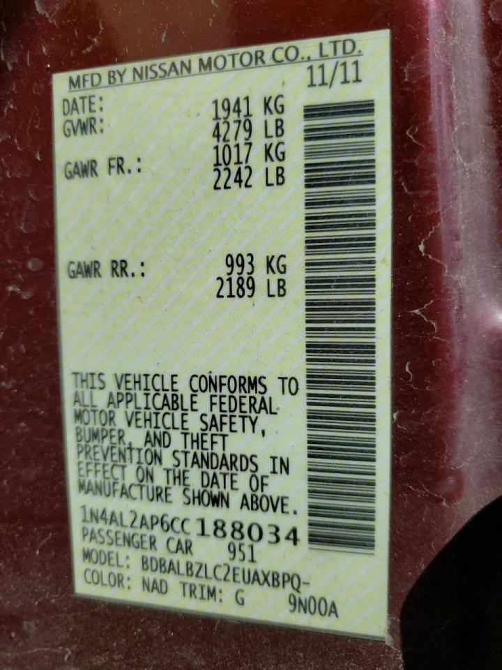 Photo 10 from auction – 2012 NISSAN ALTIMA BAS with VIN 1N4AL2AP6CC188034