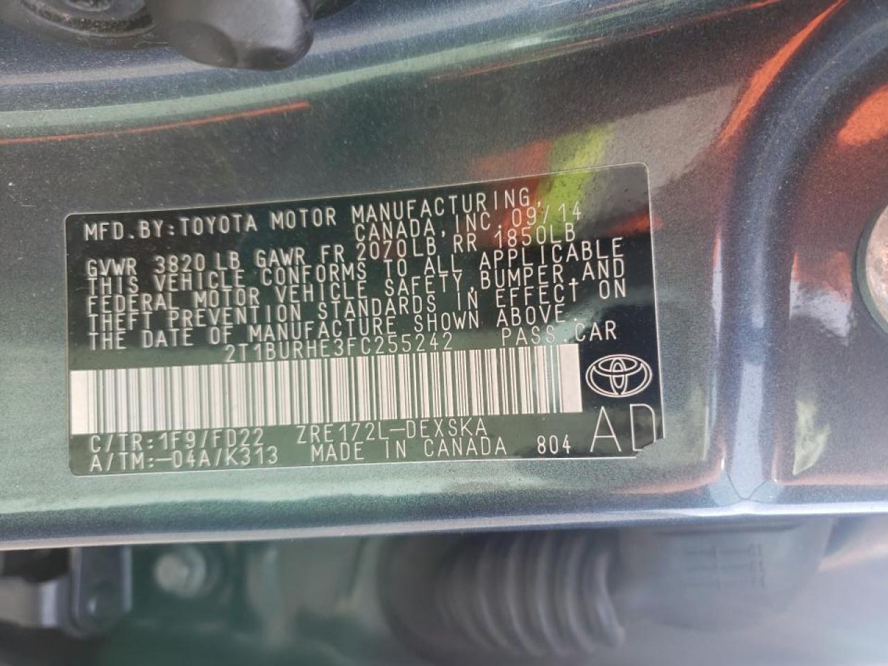 Photo 10 from auction – 2015 TOYOTA COROLLA L with VIN 2T1BURHE3FC255242