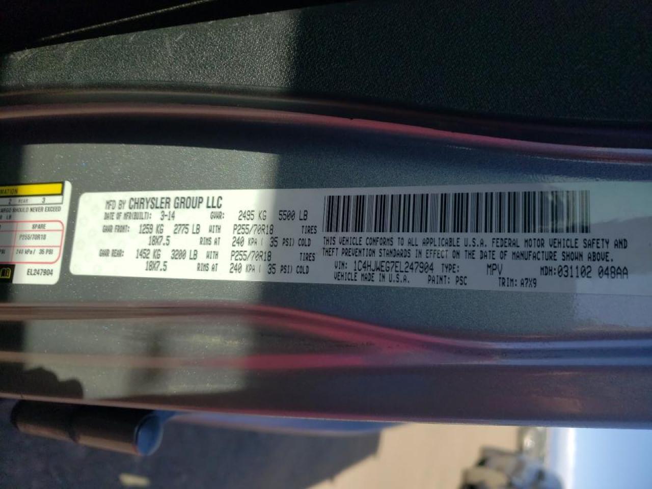 Photo 10 from auction – 2014 JEEP WRANGLER U with VIN 1C4HJWEG7EL247904