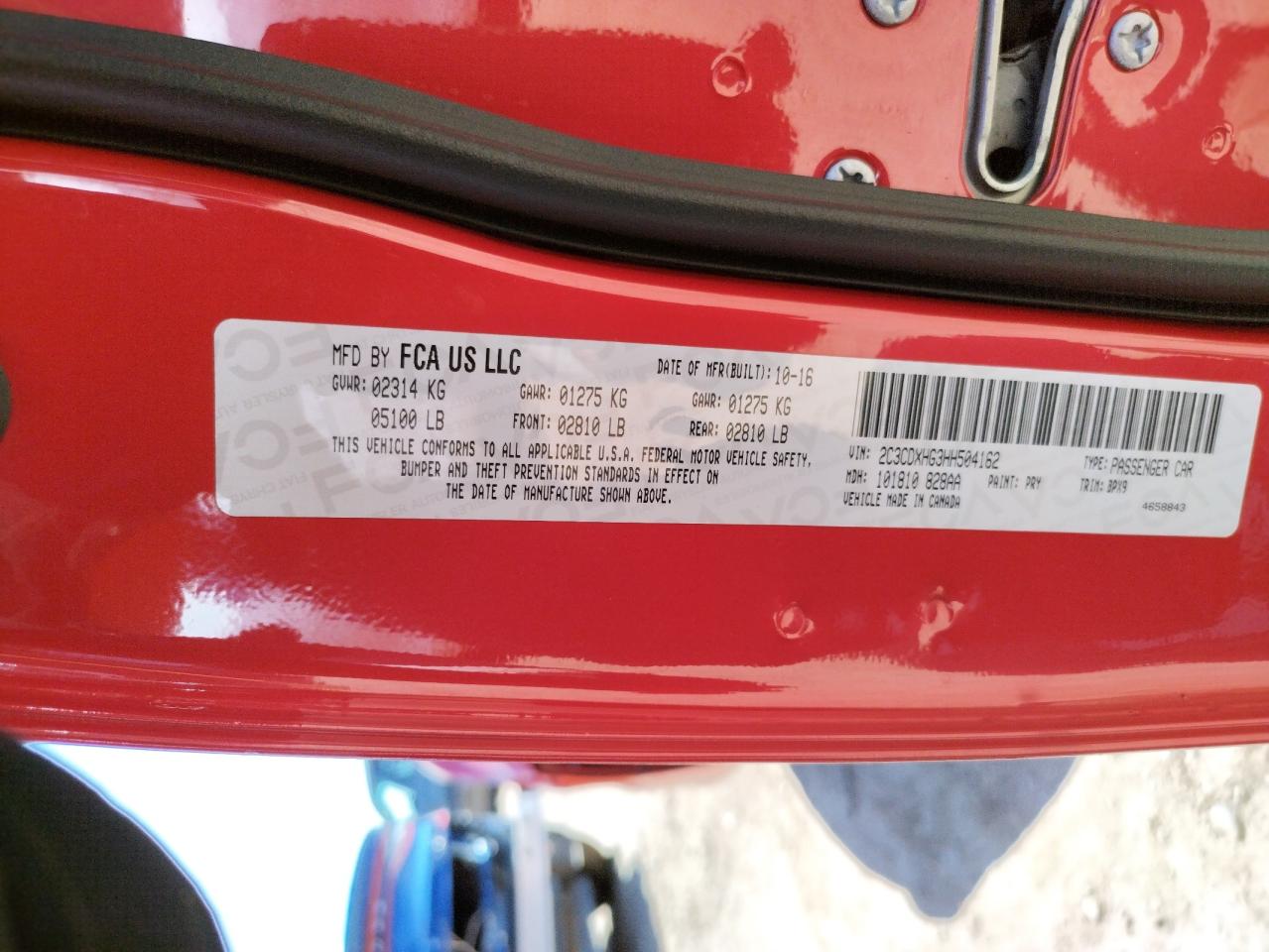Photo 10 from auction – 2017 DODGE CHARGER SX with VIN 2C3CDXHG3HH504162