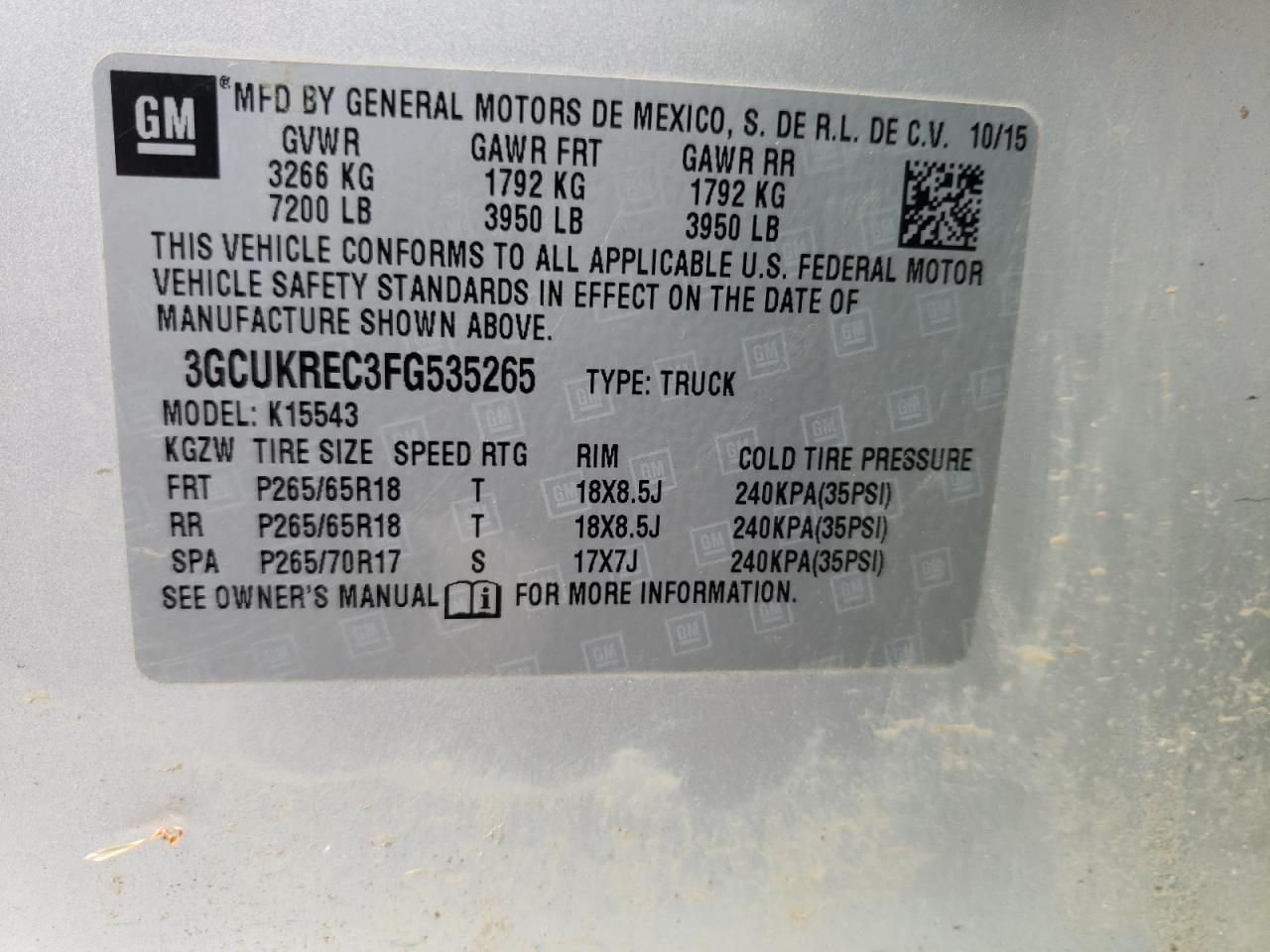 Zdjęcie 10 z aukcji – 2015 CHEVROLET SILVERADO z VIN 3GCUKREC3FG535265